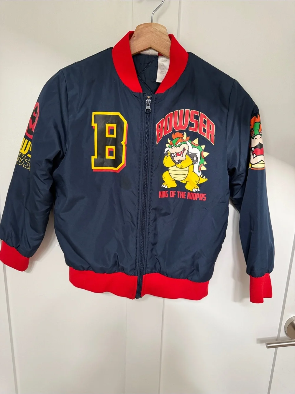 Bowser Navy & Red Kids' Character Puffer Jacket